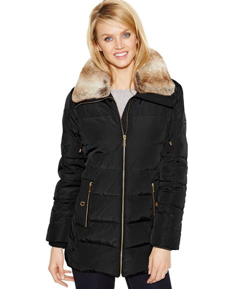 michael kors black winter women coat fur collar